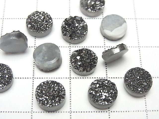Druzy Achat Runder Cabochon 8x8mm Schwarz Beschichtet 5 Stück