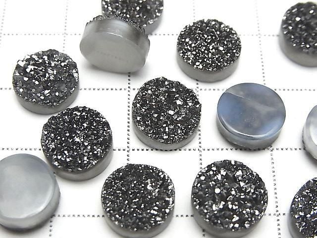 Druzy Achat Runder Cabochon 10x10mm Schwarz Beschichtet 3 Stück