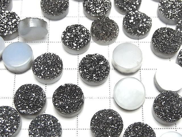 Druzy Achat Runder Cabochon 10x10mm Schwarz Beschichtet 3 Stück