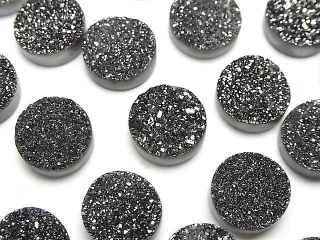 Druzy Achat Runder Cabochon 12x12mm Schwarz Beschichtet 2 Stück