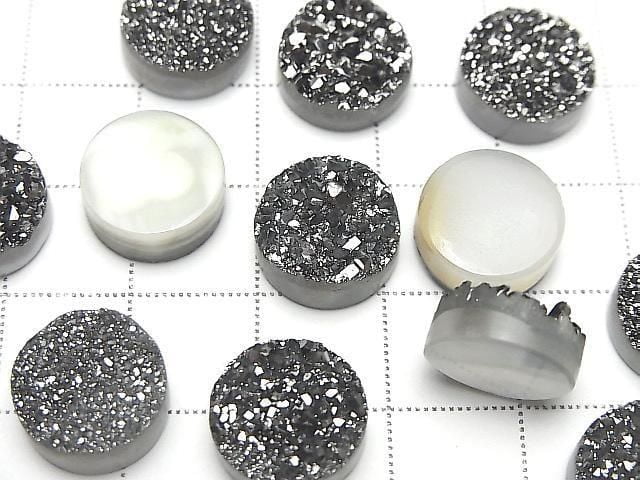 Druzy Achat Runder Cabochon 12x12mm Schwarz Beschichtet 2 Stück
