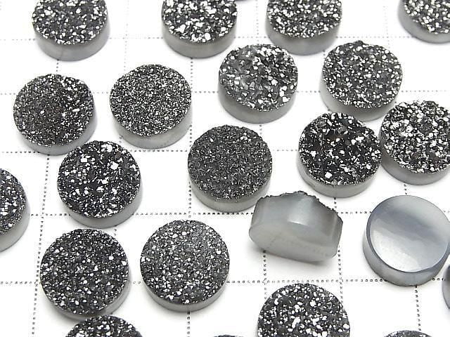 Druzy Achat Runder Cabochon 12x12mm Schwarz Beschichtet 2 Stück