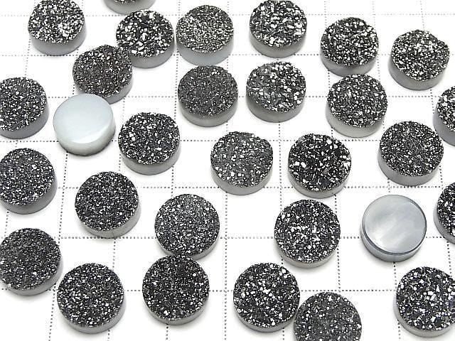 Druzy Achat Runder Cabochon 12x12mm Schwarz Beschichtet 2 Stück