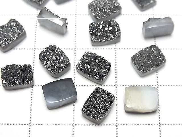 Druzy-Agat Rechteck Cabochon 8x6mm Schwarz Beschichtet 5 Stück