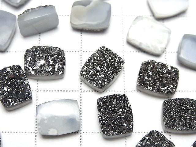 Druzy-Agat Rechteck Cabochon 10x8mm Schwarz Beschichtet 3 Stück