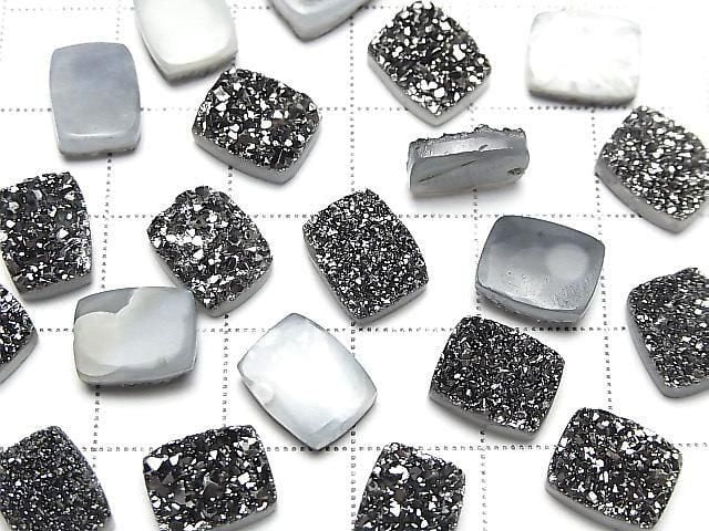 Druzy-Agat Rechteck Cabochon 10x8mm Schwarz Beschichtet 3 Stück