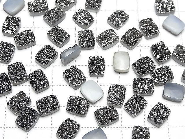 Druzy-Agat Rechteck Cabochon 10x8mm Schwarz Beschichtet 3 Stück