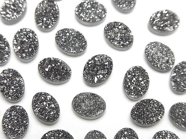 Druzy-Agat Oval Cabochon 8x6mm Schwarz Beschichtet 5 Stück