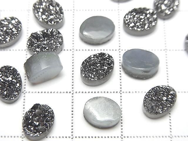 Druzy-Agat Oval Cabochon 8x6mm Schwarz Beschichtet 5 Stück