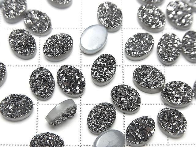 Druzy-Agat Oval Cabochon 8x6mm Schwarz Beschichtet 5 Stück