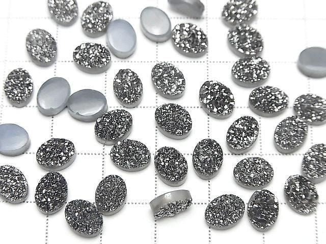 Druzy-Agat Oval Cabochon 8x6mm Schwarz Beschichtet 5 Stück