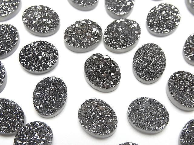 Druzy-Agat Oval Cabochon 10x8mm Schwarz Beschichtet 3 Stück