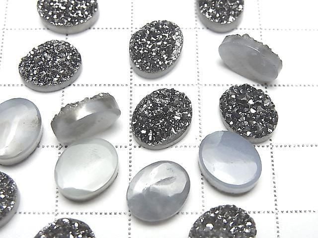 Druzy-Agat Oval Cabochon 10x8mm Schwarz Beschichtet 3 Stück