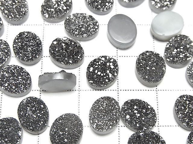 Druzy-Agat Oval Cabochon 10x8mm Schwarz Beschichtet 3 Stück