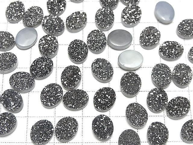 Druzy-Agat Oval Cabochon 10x8mm Schwarz Beschichtet 3 Stück