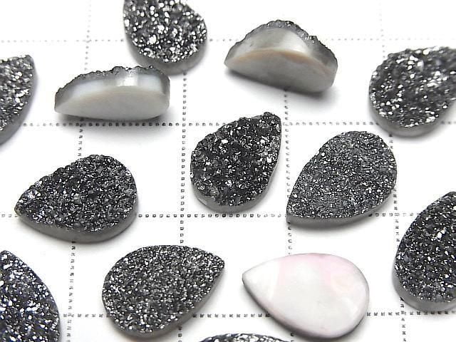 Druzy-Agat Tropfenform Cabochon 12x8mm Schwarz Beschichtet 3 Stück