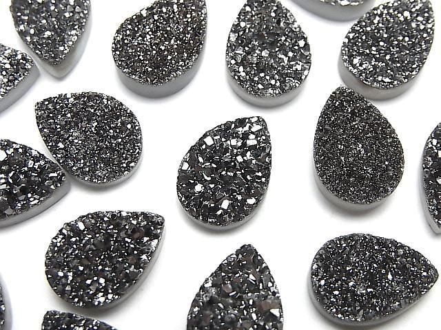 Druzy-Agat Tropfenform Cabochon 14x10mm Schwarz Beschichtet 2 Stück