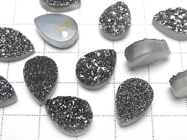 Druzy-Agat Tropfenform Cabochon 14x10mm Schwarz Beschichtet 2 Stück