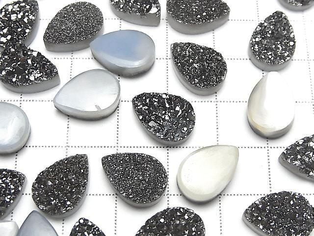 Druzy-Agat Tropfenform Cabochon 14x10mm Schwarz Beschichtet 2 Stück