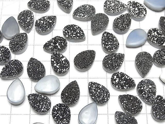 Druzy-Agat Tropfenform Cabochon 14x10mm Schwarz Beschichtet 2 Stück