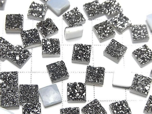 Druzy-Agat Quadrat Cabochon 6x6mm Schwarz Beschichtet 5 Stück