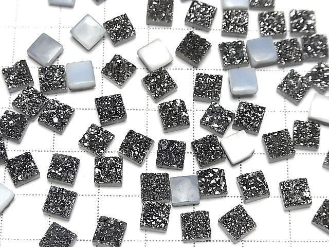 Druzy-Agat Quadrat Cabochon 6x6mm Schwarz Beschichtet 5 Stück