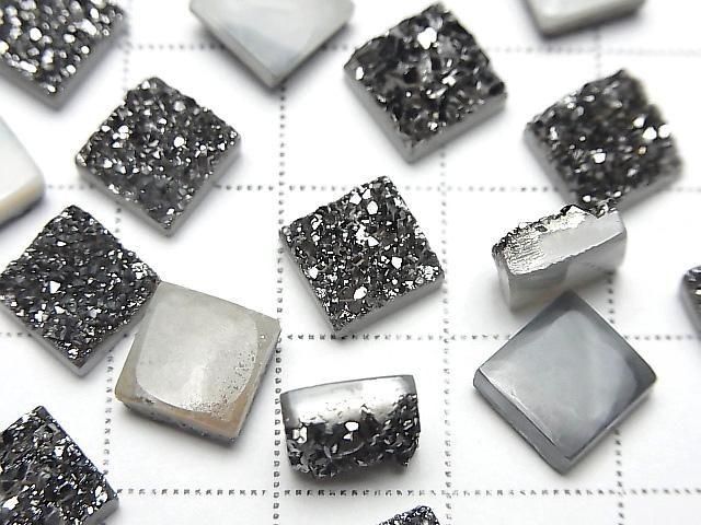 Druzy-Agat Quadrat Cabochon 8x8mm Schwarz Beschichtet 3 Stück