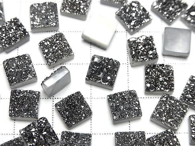Druzy-Agat Quadrat Cabochon 8x8mm Schwarz Beschichtet 3 Stück