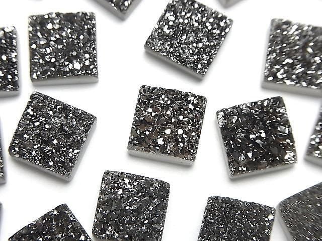 Druzy-Agat Quadrat Cabochon 10x10mm Schwarz Beschichtet 2 Stück