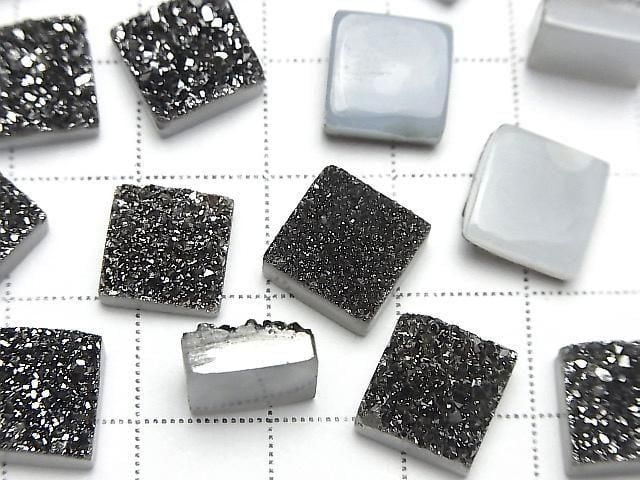 Druzy-Agat Quadrat Cabochon 10x10mm Schwarz Beschichtet 2 Stück