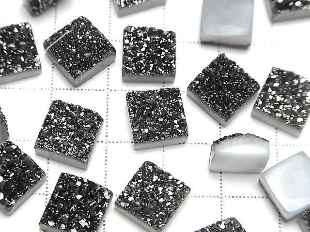 Druzy-Agat Quadrat Cabochon 10x10mm Schwarz Beschichtet 2 Stück