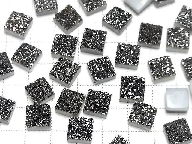 Druzy-Agat Quadrat Cabochon 10x10mm Schwarz Beschichtet 2 Stück