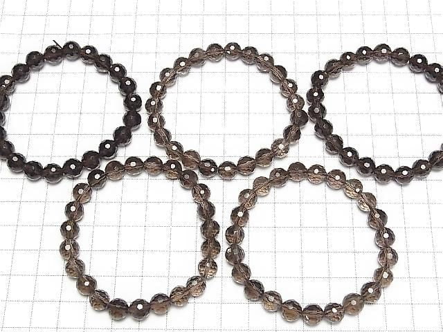 Hochwertig! Rauchquarz AAA 128 facettierte Rund 8mm Armband