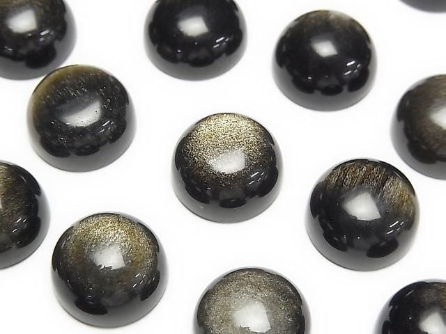 Goldener Obsidian AAA Rund Cabochon 14x14mm 3Stk