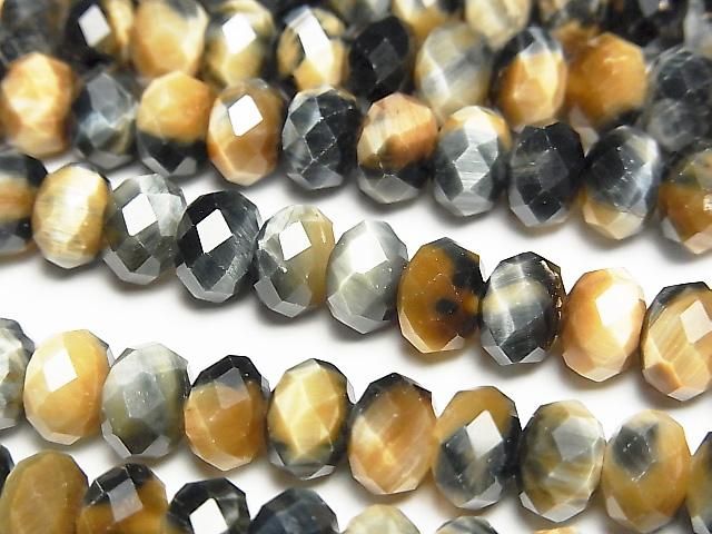 Hochwertig! Silberblau & Goldener Tigerauge AAA- facettierte Knopf-Rondelle 8x8x5mm halbe oder 1 Strang Perlen (ca. 15 Zoll/36 cm)