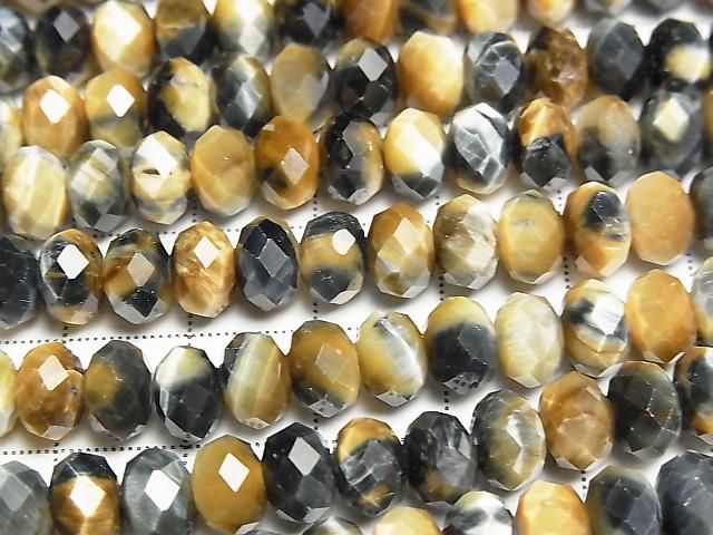 Hochwertig! Silberblau & Goldener Tigerauge AAA- facettierte Knopf-Rondelle 8x8x5mm halbe oder 1 Strang Perlen (ca. 15 Zoll/36 cm)