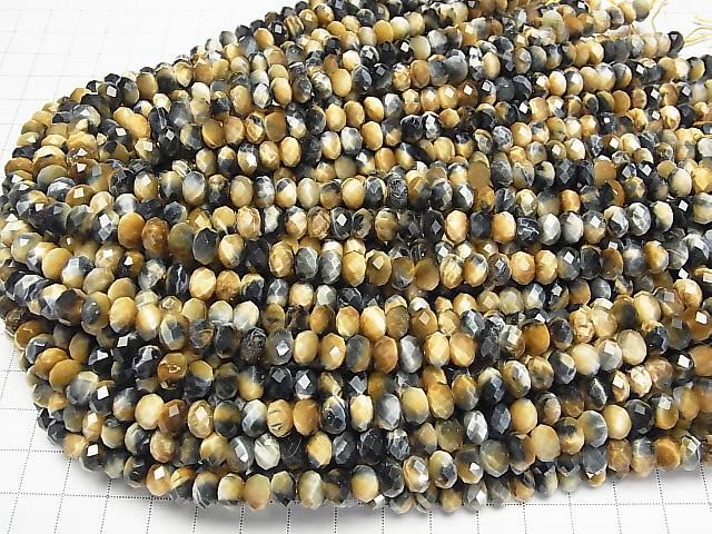 Hochwertig! Silberblau & Goldener Tigerauge AAA- facettierte Knopf-Rondelle 8x8x5mm halbe oder 1 Strang Perlen (ca. 15 Zoll/36 cm)