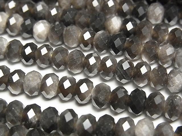 Hochwertig! Silberobsidian AAA facettierte Knopf-Rondelle 6x6x4 mm 1 Strang Perlen (ca. 15 Zoll/37 cm)
