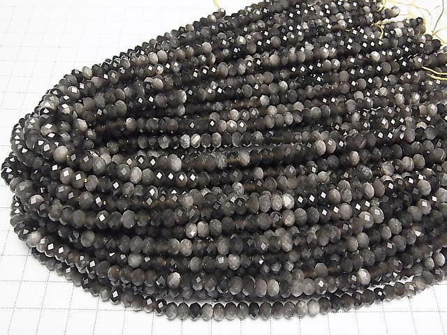 Hochwertig! Silberobsidian AAA facettierte Knopf-Rondelle 6x6x4 mm 1 Strang Perlen (ca. 15 Zoll/37 cm)