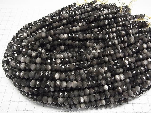 Hochwertig! Silberobsidian AAA facettierte Knopf-Rondelle 7,5x7,5x4,5 mm 1 Strang Perlen (ca. 15 Zoll/37 cm)