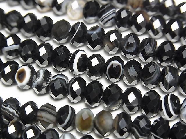 Hochwertig! Gestreifter Onyx facettierte Knopf-Rondelle 6x6x4 mm 1 Strang Perlen (ca. 15 Zoll/37 cm)