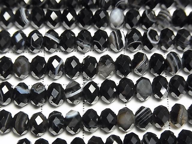Hochwertig! Gestreifter Onyx facettierte Knopf-Rondelle 6x6x4 mm 1 Strang Perlen (ca. 15 Zoll/37 cm)
