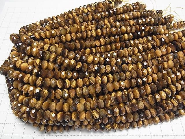 Hochwertig! Gelber Tigerauge AA++ facettierte Knopf-Rondelle 8x8x5mm 1 Strang Perlen (ca. 15 Zoll/36 cm)