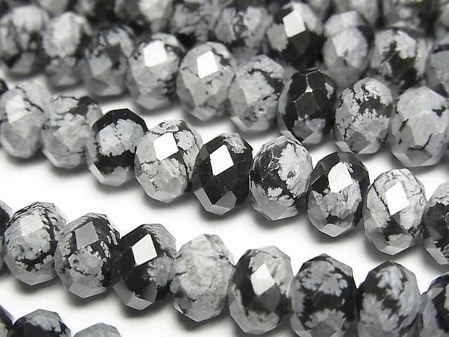 Hochwertig! Schneeflocken-Obsidian facettierte Knopf-Rondelle 8x8x5mm halb oder 1 Strang Perlen (ca. 15 Zoll/36 cm)
