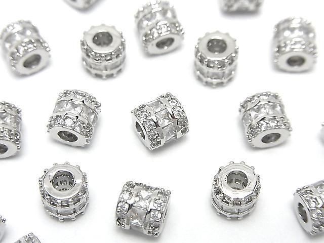 Metal parts Rondelle (Tube) 6x6x6mm Silver color (with CZ) 2pcs
