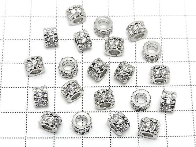 Metal Rondelle 7.5x7.5x5.5mm Silver (with CZ) 2pcs