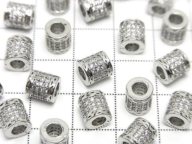 Metal Rondelle (Tube) 7x6.5x6.5mm Silver (with CZ) 2pcs