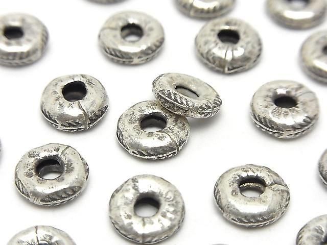 Karen Silver Leaf Pattern Rondelle 9x9x3mm 2pcs