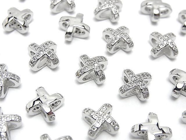 Metal Rondelle 8x8x5mm Silver (with CZ) 2pcs