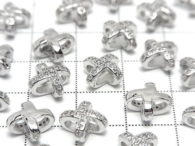 Metal Rondelle 8x8x5mm Silver (with CZ) 2pcs